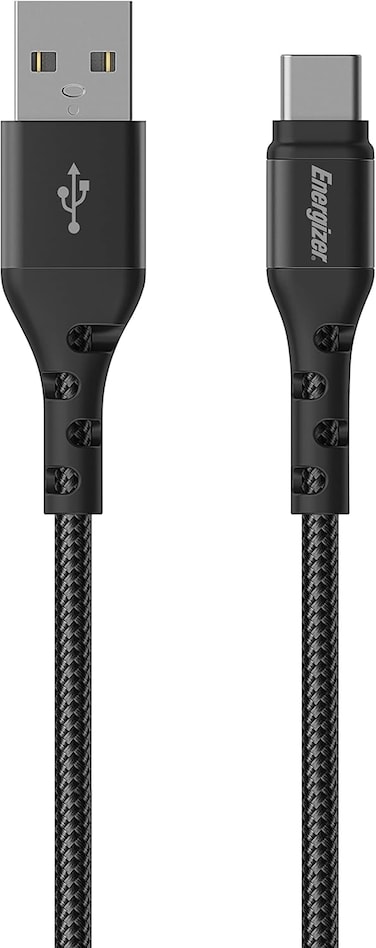 Energizer Ultimate Metal Braided USB-A To Type-C Cable, Compatible With Quick Charge, High-Twist Resistance, Fast Charging Cable, 2M Black