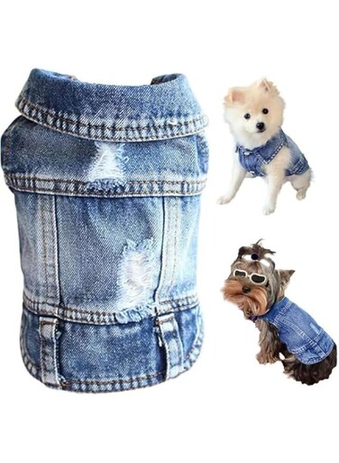 X spring Dog Clothes for Small Dogs, Dog Jean Jacket, Pet Clothes Blue Denim Shirt Classic Lapel Vest Coat Costume Puppy T-Shirt, Comfort Tank Top Shirts Cool Apparel Small Medium Dogs