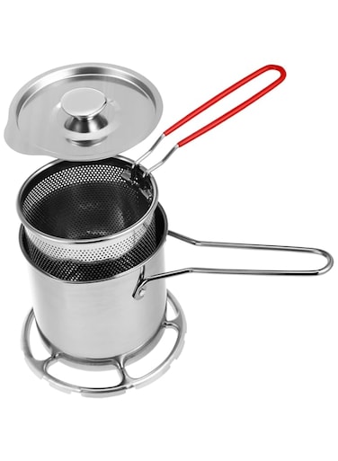 BRIGHTFUFU 1 Set Stainless Steel Fryer Deep Fryer Pot with Basket Mini Fryer Pot Tempura Frying Basket Tempura Cookware Stove Top Fryer Basket Deep Frying Basket Fry Pot Pasta Mesh