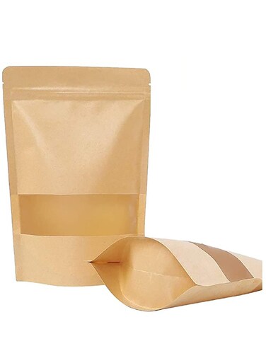 Pcs 3.5 &Atilde;&mdash;5.5 Inches Kraft Stand Up Pouches Bags with Resealable Lock Seal Zipper Transparent Window, All Purpose Storing Food Storage Stand Up Food Bags for Home or Business