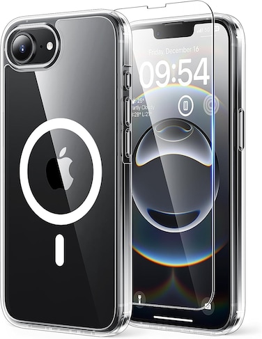 Compatible with Iphone 16e Clear Case With Screen Protector, Iphone 16e Magnetic Case, Slim Transparent Flexible Shockproof Bumper Hard PC Back Phone Magnetic Case for Iphone 16E 2025