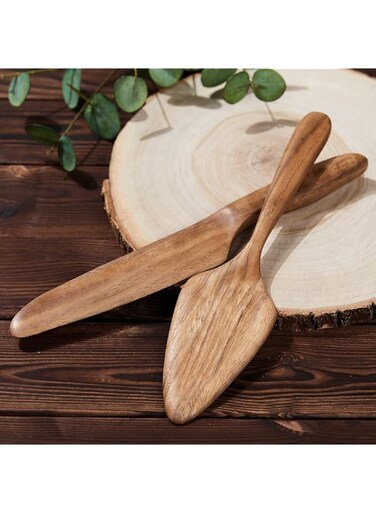 TERRIFI Wedding Cake Knife and Server Set, Wooden Cake Cutting Set for Wedding, Rustic Cake Cutter Pie Server Gift for Bridal Shower Anniversary Birthday (2 PC)