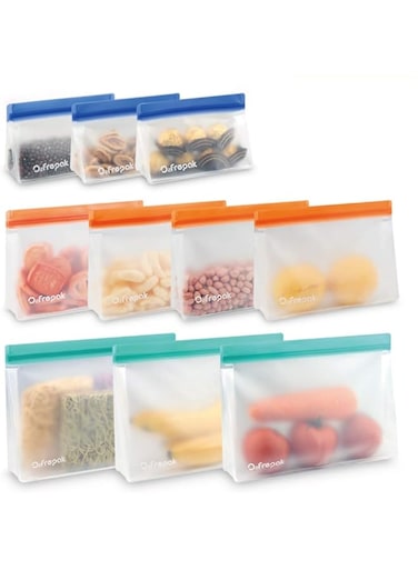 O2frepak 10 Packs Reusable Food Storage Bags - Extra Thick Ziplock Bag for Food Storage, Reusable Sandwichs Bags, Lunch Snack Bags, Make-up Travel Home Organization
