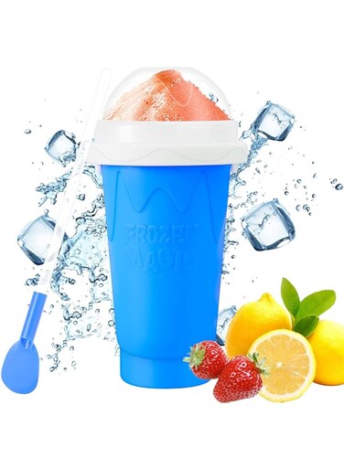 Nareky Slushy Cup Slushie Cup, Quick Frozen Magic Squeeze Cup, Double Layer Squeeze Slushy Maker Cup, For Kids Homemade Summer DIY Milk Shake Ice Cream Maker(Blue)