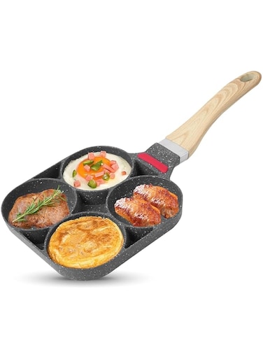 4-Cup Egg Frying Pan, Aluminium Non-Stick Frying Pans Omelet Pan Poached Egg Burger Steak Pan Breakfast Pan for Induction Hob Gas Stove