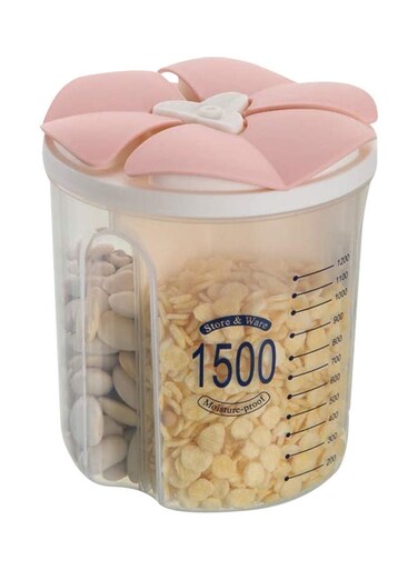 Three-Partition Food Container With Lid Clear/Pink 1500ml