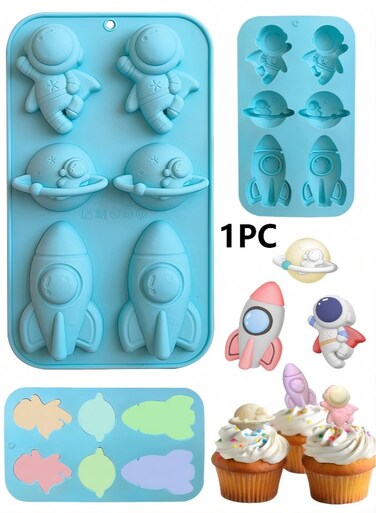 Themed Silicone Mold, Astronaut Rocket Planet Fondant Mold, Chocolate Candy Molds, Epoxy Resin Soap Clay Mould for Baking Cake Decorating, Cupcake Toppers, Mousse, Gummy, DIY Crafts