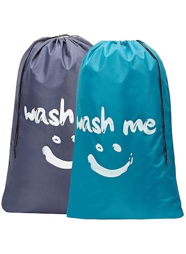 Rubik Wash Me Laundry Bag, 2 Pack Extra Large 100x69cm Machine Washable Travel Dirty Clothes Storage Organizer Basket Drawstring Closure (Blue/Grey)