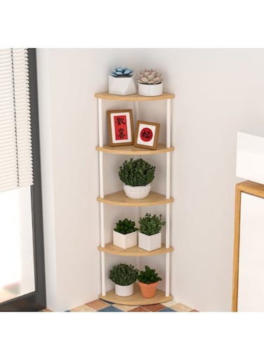 Corner Bookshelf 5 Tier, Freestanding Display Shelf, 30&Atilde;&mdash;30&Atilde;&mdash;122cm Industrial Wooden Corner Shelf with Open Shelves and Metal Frame for Living Room, Bedroom, Home Office(Wood, 5nd Floor)
