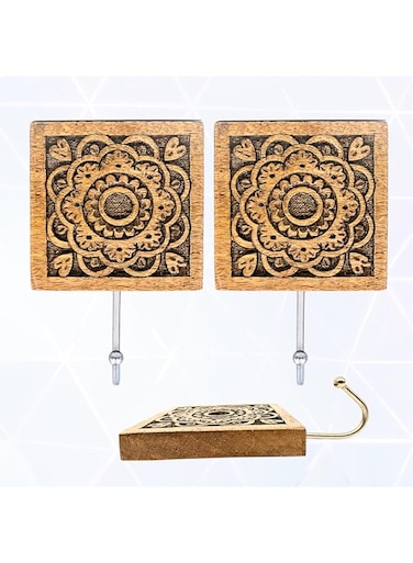 Souq DESIGNS Wooden Key Holder Wallmount Command Hooks - Heavy Duty Wall Hooks, Key Hooks, Key Holder for Wall, Key Organiser, Wall Key Holder, Hooks for Hanging and Kitchen Set of 2 Key Holder