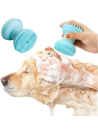 4-in-1 Pet Grooming Brush - Silicone Double Head with Shampoo Dispenser, Soothing Massage for Dogs &amp; Cats (Long &amp; Short Hair)