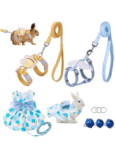 VHYUAH Rabbit Harness,3PCS Bunny Harness,Adjustable Bunny Leash,Bunny Clothes Suitable for Rabbits,Cats,Dogs and Other Small Animals Walking and Training