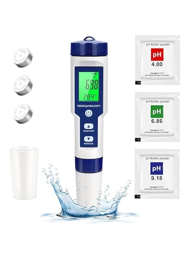 HJB VISSO Digital PH Meter, 5 in 1 PH/EC/TDS/Salinity/Temp Meter for Water, High Accuracy Digital Multi-Function Water Testing Kits for Water, Fish Tank, Pools and Hydroponics