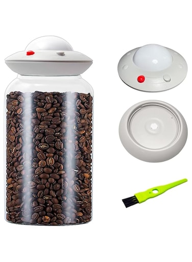HelpyLife Vacuum Glass Coffee Storage Jar, 2400ML/81floz Large Canister with UFO Shaped Airtigt Lid,Perfect for Coffee Bean &amp; Grounds,Sugar,Cereal,Dry Food