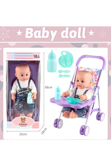 Kikibebe 18-Inch Fat Boy Doll With Stroller, Bottle &amp; Dinner Plate &ndash; Boys &ndash; Multicolor