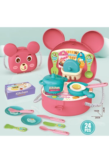 Kikibebe Kitchen Backpack Set &ndash; 24 Pieces, High-Quality Polypropylene Material &ndash; Pink