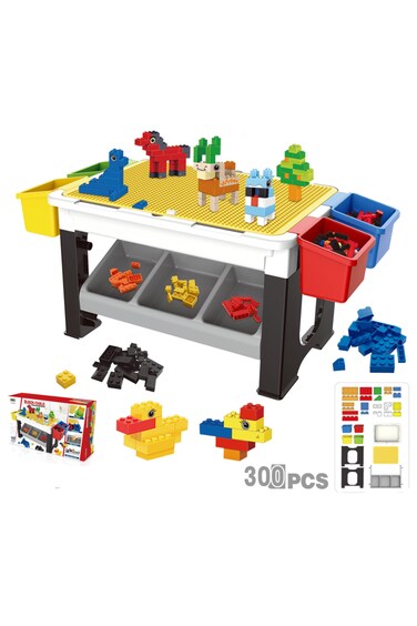 Kikibebe 300-Piece Building Block Table &ndash; Combines Building Blocks, Study Desk &amp; Play Surface &ndash; Multicolor