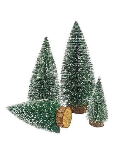 Herla 4pcs Mini Christmas Trees Decorations Small Bottle Brush Trees, Artificial Tabletop Christmas Tree Mini Pine Tree with Wooden Base for Tabletop Decorative for Indoor Outdoor Home Room Party