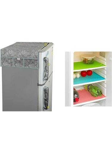 Yellow Weaves Exclusive Decorative Fridge Top Cover and 2 Handle Covers + 3 Fridge mats