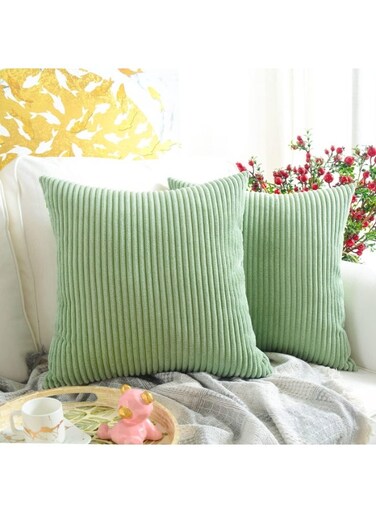 New Year's Eve/Christmas/Party Decoration, Corduroy, Soft, Decorative, Square, Throw Pillow Covers, Home Decor, 45 x 45cm, Bean Green, Pack of 2