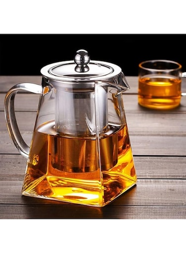 1pcs square Glass Teapot With Tea Infuser, Square Glass Tea Kettle With Stainless Steel Tea Strainer, Blooming And Loose Leaf Tea Maker, Perfect For Home Office Restaurant Family Day, 550ML (550ML)