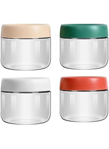 CuiCanfla Glass Jars, 4 Pcs Glass Jars with Screw Lid, Glass Kitchen Canisters Clear Container for Food Storage of Dry Goods, Candy, Cookie, Spices, Coffee Beans and More,300 Ml