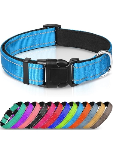 SWIUKPHE Reflective Dog Collar, Padded Breathable Nylon Pet Collar Adjustable for Medium Dogs, Sky Blue, M