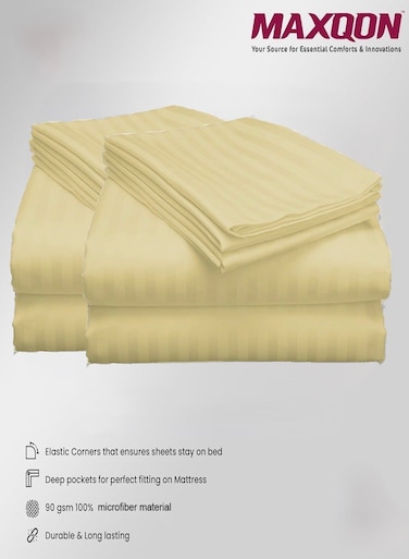 2-Set Fitted Bed Sheets + Pillow Covers, King/Queen/Double/Single Sizes, Color Cream