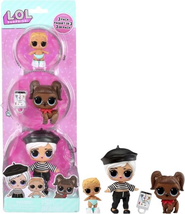 Lol Surprise Mini Dolls Set Pack Of 3, Beatnik Babe with White Hair, Brown Darling Doggie, Lil Kick Blonde, Collectible Surprise Doll Gift Set with Accessories For Kids, Age 3+