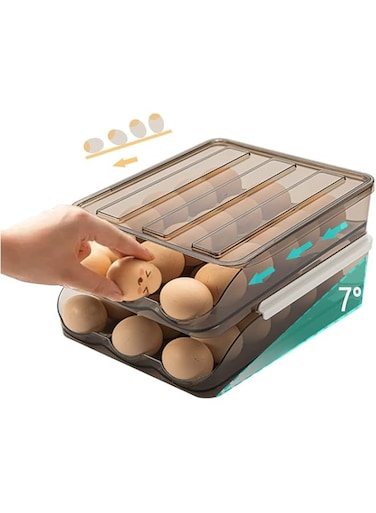AFAQ Fridge Egg Tray Automatic Rolling Egg Box For Fridge Organizer 36-Eggs (Double)
