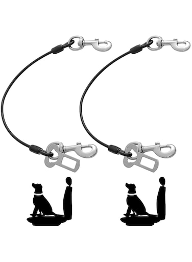 Azonee Dog Seat Belt Harness for Car, 2Pcs Dog Seatbelt of Coated Wire Leash Safety Restraint, No Chew Tether Cable Vehicle Dog Accessories with Double Clips (Black*2, 24 Inch/60 Cm)