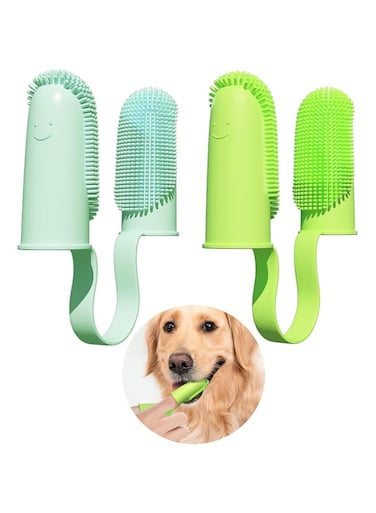 Tazweeq 2Pcs Dog Toothbrush, Finger Toothbrush Kit, 135&ordm; Wrap-Around for Easy Teeth Cleaning, Dual Finger Toothbrush Provides Dental Care for Puppies, Cats &amp; Small Pets