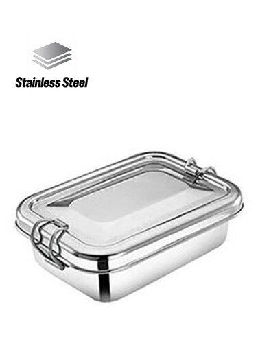 3-Pieces Rectangle Stainless Steel Lunch Box Silver 16cm