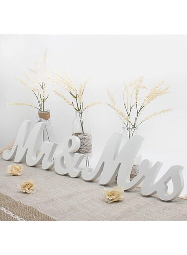 Party with Emma Mr &amp; Mrs Sign for Wedding Table Large Mr and Miss Wooden Letters Decoration Head Table Wedding Wood Letter, Just Married Sign Anniversary Valentine's Day Decor (White)