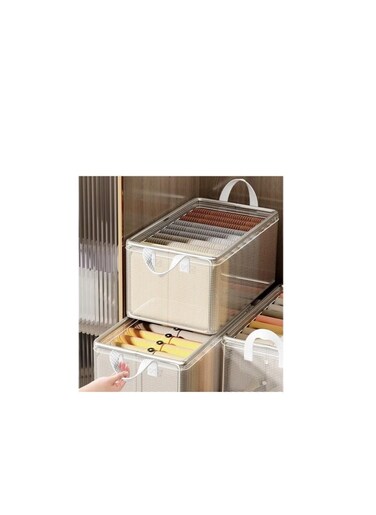 2Pack Clothes Storage Box, Foldable Clothes Box with Handles for Closet, Folding Clothes Bins for Wardrobe Cabinet, Stackable Closet Mesh Storage Box for Clothes,Towels,Snacks, Toys