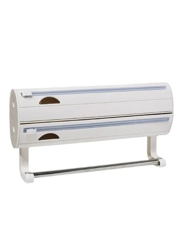 Multifunctional Plastic Film Cutter 3-in-1 Wall Mounted Dispenser with Hidden Blade Safety Design for Cling Film Aluminum Foil Kitchen Paper Roll Easy One-Second Smooth Cutting Tool