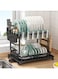 Belvery Foldable 2 Tiers Dish Drying Stand With Rotatable Drainage System Large Kitchen Dish Rack Scratch Resistant Frosted Baking Process Coatings, Black