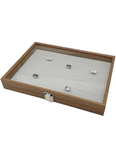 THE GIFT FACTORY Ring Jewelry Wooden Storage Box with Glass Lid