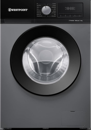 Westpoint 8KG Front Load Fully Automatic Washing Machine with INVERTER MOTOR, 1400 RPM, 16 Easy Washing Programs, Delay Start, Quick Wash in 15 Min, Led Control Panel WMT-814A25S Silver