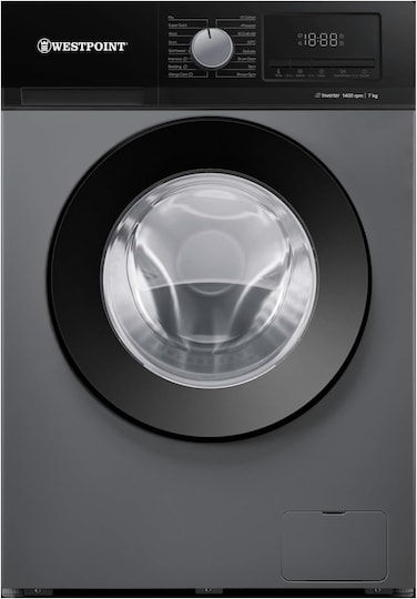 Westpoint 7KG Front Load Washing Machine Fully Automatic with INVERTER MOTOR, 1400 RPM, 16 Easy Washing Programs, Delay Start, Quick Wash in 15 Min, Led Control Panel WMT-714A25S Silver