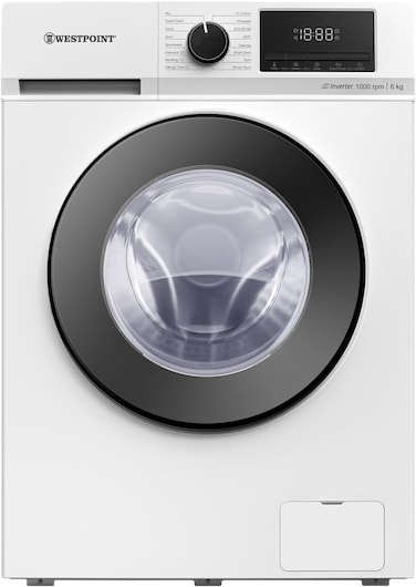 Westpoint 6KG Front Load Washing Machine Fully Automatic with Inverter Motor, 1000 RPM, 16 Easy Washing Programs, Delay Start, Quick Wash in 15 Min, Led Control Panel WMT-610B25 White