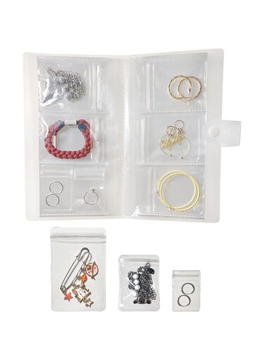 Transparent Jewelry Storage Book, Earring Organizer Storage Book, Portable Travel Anti-Oxidation Jewelry Earring Storage Book, for Rings Necklace, Bracelets, Earring (84 Grids + 100 Thicken PVC Bags)