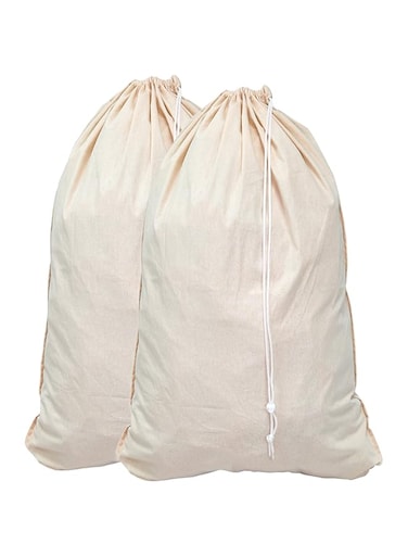 Simple Houseware Extra Large Natural Cotton Laundry Bag, Beige (28" x 36") - 2 Pack