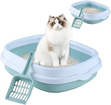 0TO1 TECH Cat Litter Box, Large Cat Litter Box Open Bedpan Bacteria-Resistant Pet Toilet, Easy to Clean, Suitable for Cats, Dogs, Rabbits, 47 * 39 * 13CM