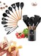 Plus 14 Pcs Silicone Cooking Utensils Kitchen Utensil Set - 446&Acirc;&deg;F Heat Resistant,Wooden Handle, BPA Free Non-Scratch Non-Stick   Turner Tongs, Spatula, Spoon, Brush, Whisk, Wooden Handle Gray Kitchen Gadgets with Holder for Nonstick Cookware
