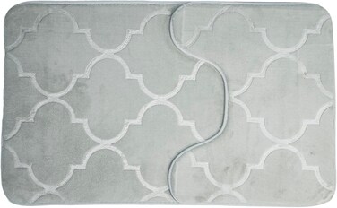 Premium 2-Piece Memory Foam Bath Mat Set &ndash; 50x80cm Large Bathroom Rug &amp; Matching U-Shaped Contour Mat &ndash; Non-Slip, Quick-Dry &amp; Absorbent Plush Floor Mats for Shower &amp; Toilet