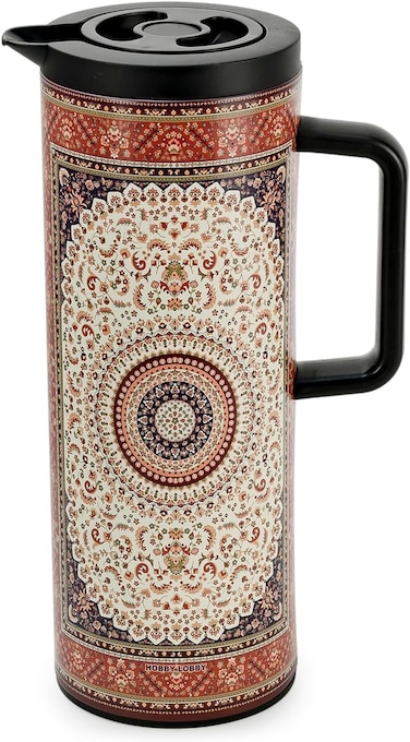 Cuisine Art Hobby Lobby 1.0L Arabic Design Vacuum Flask &ndash; Insulated Thermal Coffee &amp; Tea Carafe &ndash; 24 Hours Hot &amp; Cold Retention &ndash; Leak-Resistant Beverage Jug with Ergonomic Handle