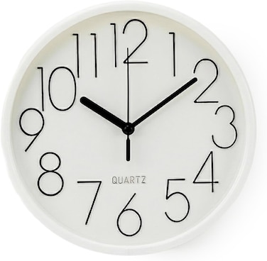 Modern 20cm Round Wall Clock &ndash; Minimalist White Frame with Bold Easy-to-Read Numbers &ndash; Accurate Quartz &ndash; Compact Circular Clock for Home, Office, Kitchen &amp; Classroom