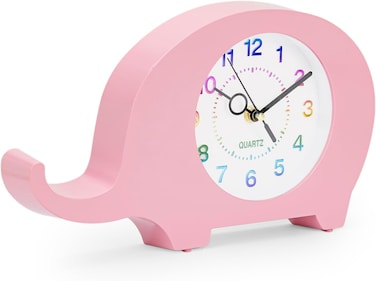 Dinosaur Wall &amp; Table Clock &ndash; Silent Non-Ticking Sweep Movement &ndash; 3D Dino Character Design for Kids &amp; Nursery &ndash; Standing or Hanging Decorative Clock-Pink