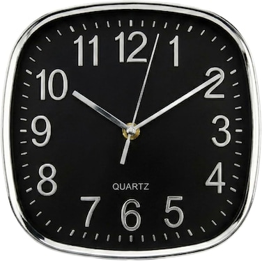 Modern 20cm Square Wall Clock &ndash; Minimalist Design with Bold Easy-to-Read Numbers &ndash; Accurate Quartz Movement &ndash; Compact Square Timepiece for Home, Office &amp; Kitchen-Black